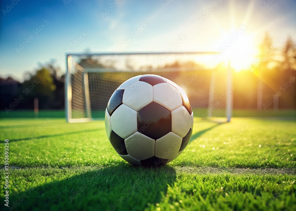 Fototapeta premium Minimalist Soccer Ball on Green Field: Simple Sports Background