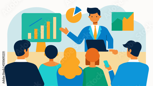 Investment Basics Workshop An illustration showing a diverse group of employees engaged in a session about investments with a chart showing stocks and bonds and a facilitator