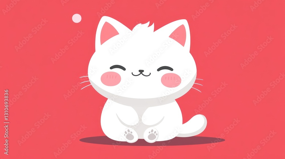 An adorable cartoon cat is happily sitting in a pink background An adorable cartoon cat is happily sitting in a pink background