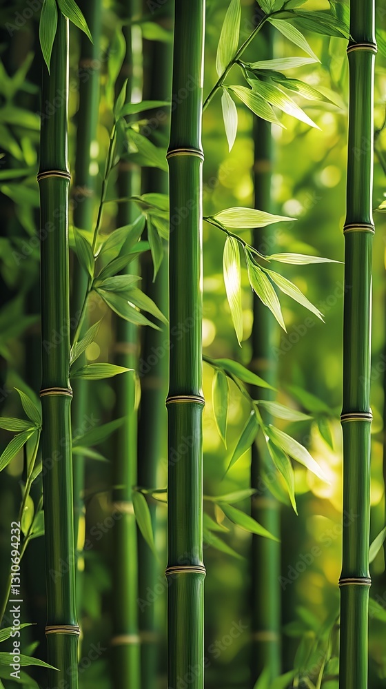 Naklejka premium Lush Green Bamboo Forest with Natural Scenery and Peaceful Atmosphere