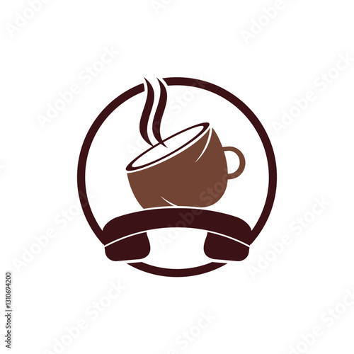 Coffee call vector logo design. Handset and cup icon.