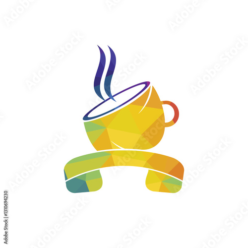 Coffee call vector logo design. Handset and cup icon.