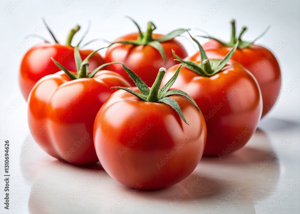 Minimalist Still Life: Ripe Red Tomatoes on White Background Minimalist Still Life: Ripe Red Tomatoes on White Background