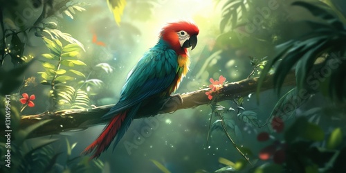 Wallpaper Mural Vibrant parrot in lush jungle nature photography tropical environment close-up view Torontodigital.ca