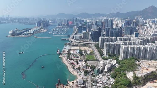 Wallpaper Mural Aerial skyview of Cha Kwo Ling Yau Tong Kwun Tong Kowloon Hong Kong with old Tang Building and village are rebuilt and demolished by the urban construction facing Victoria Harbour Kai Tak Torontodigital.ca