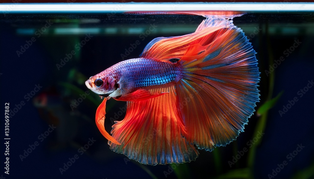 Obraz premium vivid betta fish gracefully swimming in a clear aquarium under soft lighting