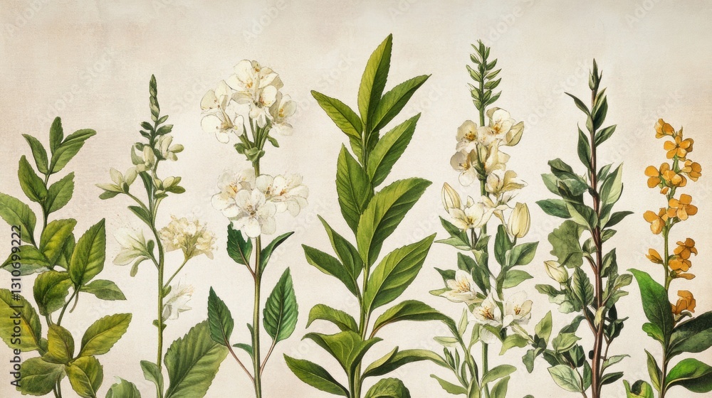 Fototapeta premium A beautifully arranged set of vintage plant illustrations, perfect for botanical lovers.