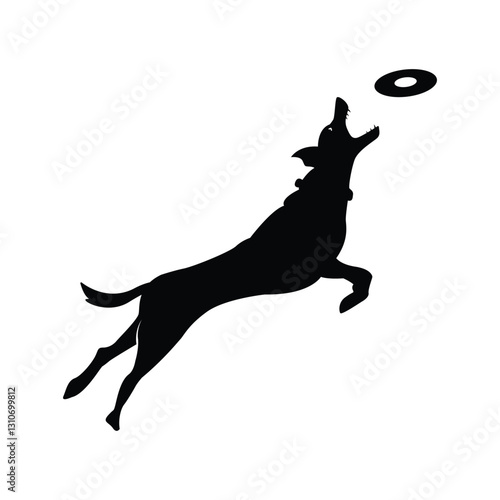 dog catching a disc silhouette