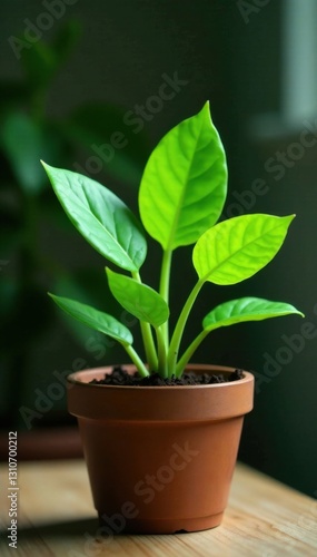 Wallpaper Mural Leafy green plants growing from a small wooden pot , botanical, foliage Torontodigital.ca