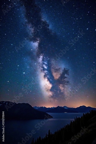 Milky Way and constellations shine brightly in the night sky, cosmos, dark background