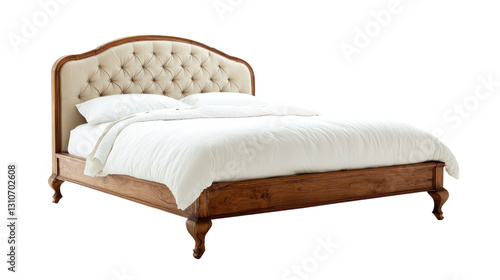Wallpaper Mural Elegant tufted bed with soft white bedding, ideal for a cozy bedroom setting. Torontodigital.ca