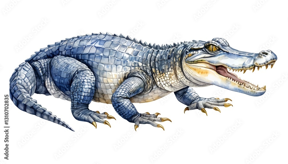 Naklejka premium Blue Alligator Watercolor Illustration