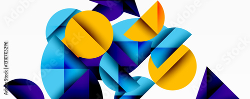 Abstract geometric pattern with intersecting circles and triangles in gradients. The high-contrast composition creates depth and a dynamic, modern aesthetic
