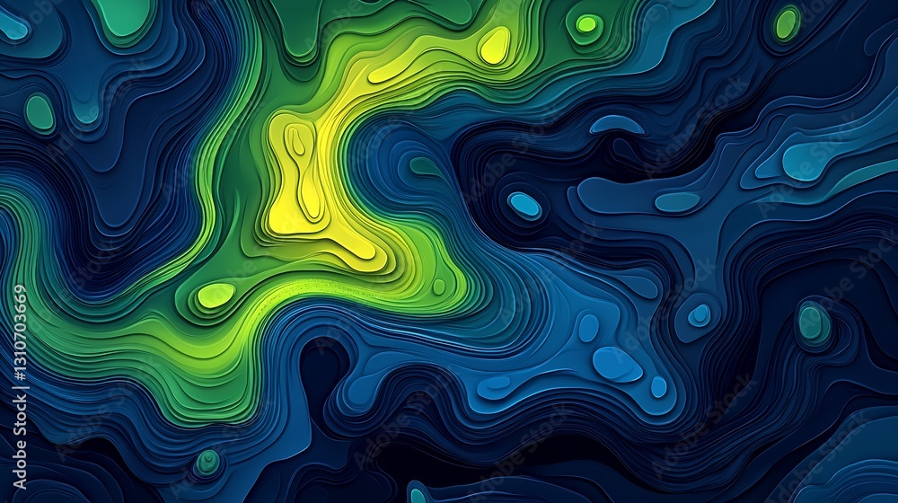 Fototapeta premium Abstract swirling blue green textures glow softly. AI Generated