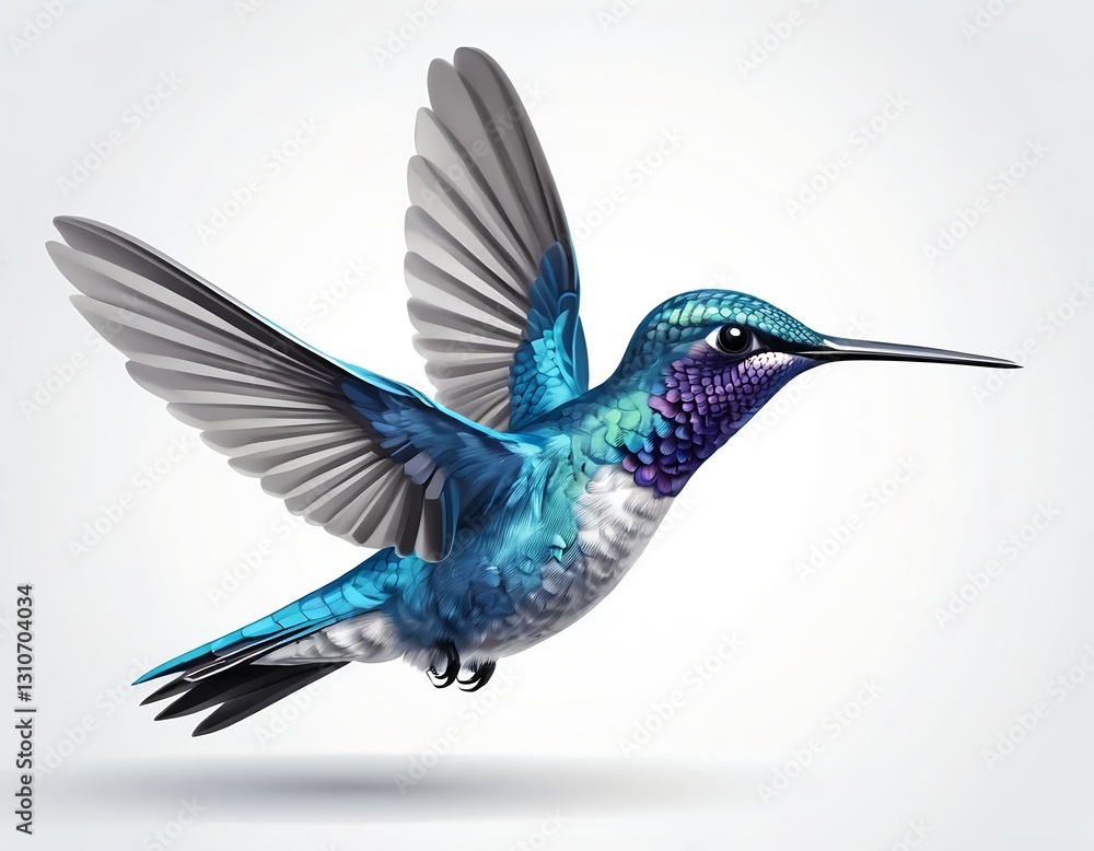 Obraz premium Hummingbird in Flight, Vibrant Blue and Purple Feathers