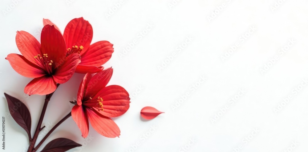 Obraz premium delicate red flowers with papery petals against white background, white background, flower power, flowers