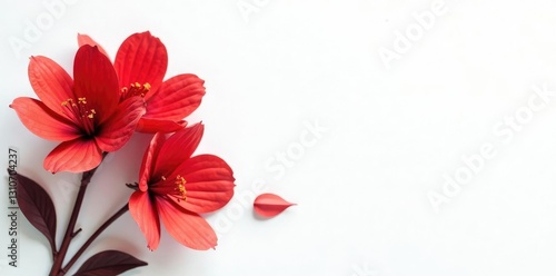 delicate red flowers with papery petals against white background, white background, flower power, flowers
