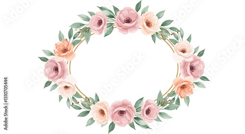 Floral Frame with Watercolor Roses and Green Leaves for Decoration