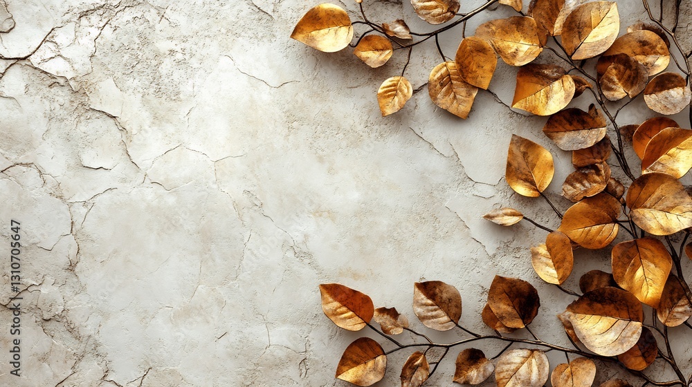 Golden leaves elegantly frame textured background creating warm autumnal ambiance. AI Generated Golden leaves elegantly frame textured background creating warm autumnal ambiance. AI Generated