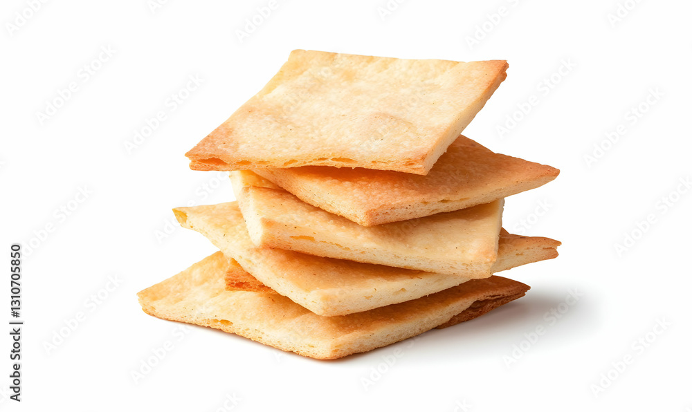 Crispy Flatbread Stacks on White Background for Culinary Use Crispy Flatbread Stacks on White Background for Culinary Use