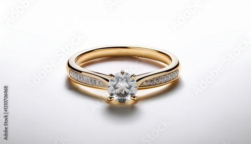 classic gold ring with a diamond on a white background