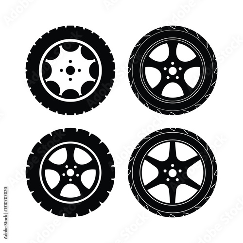 set of car wheel icon black