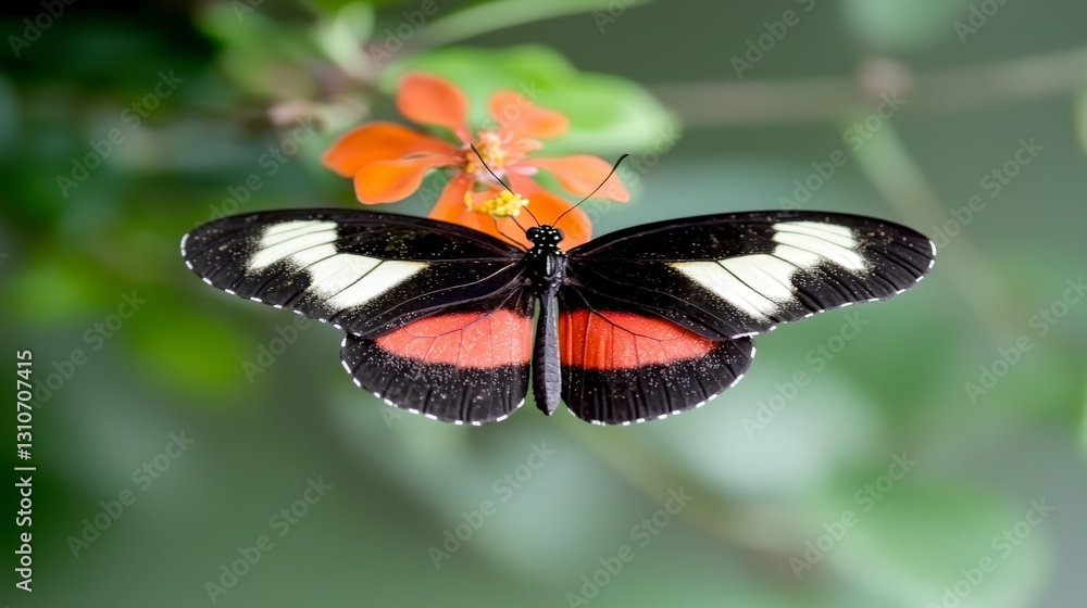 Fototapeta premium Beautiful Heliconius Butterfly on Orange Flower Nature Photography