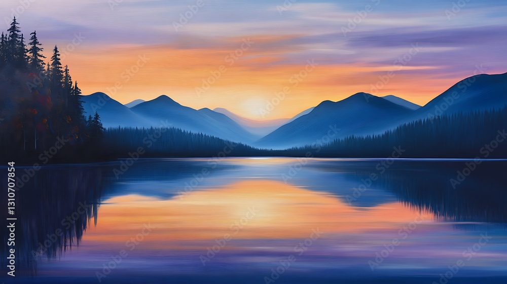 Fototapeta premium Serene mountain lake sunrise reflection