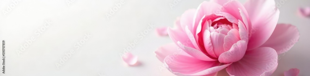 Obraz premium Soft pink hues of the peony against a crisp white, bloom, pink