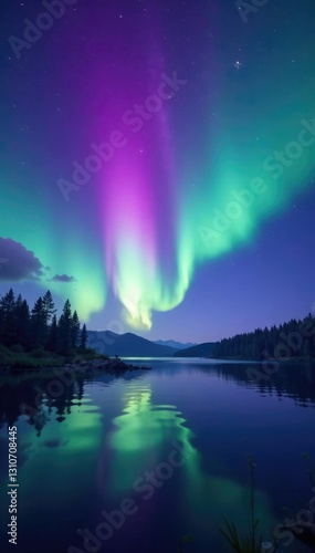 Wallpaper Mural Soft purple and green hues envelop the night sky above a peaceful lake, northern lights, purple, lake Torontodigital.ca