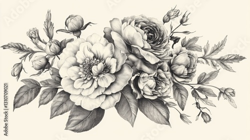 A collection of elegant floral engravings in a Victorian-style vintage botanical theme.