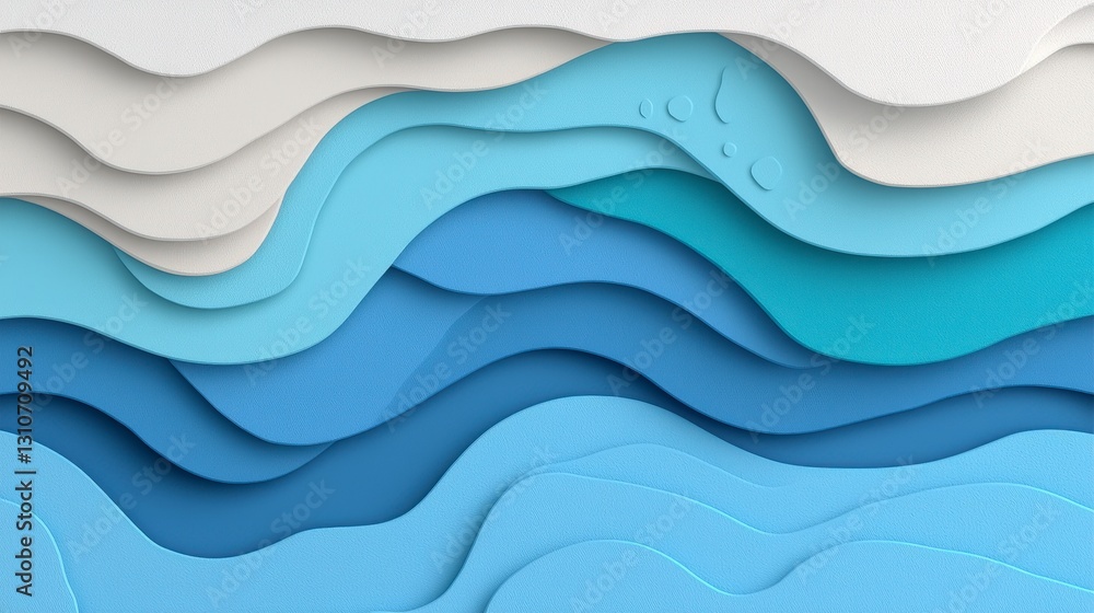 Fototapeta premium Abstract Blue Wave Layers Modern Papercut Style Background Texture