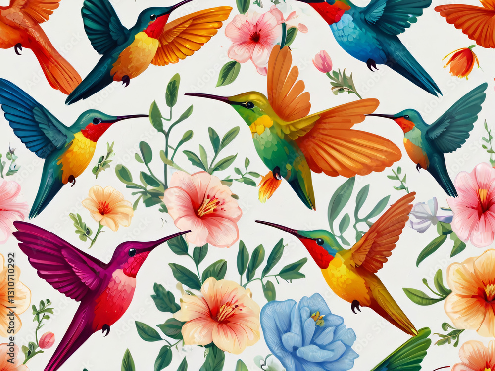 Fototapeta premium seamless pattern with hummingbirds