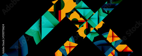 Abstract geometric artwork with interwoven angular and curved shapes, dynamic composition with smooth gradients and bold contrasts