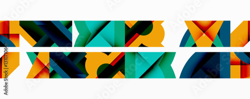 Abstract geometric artwork with interwoven angular and curved shapes, dynamic composition with smooth gradients and bold contrasts