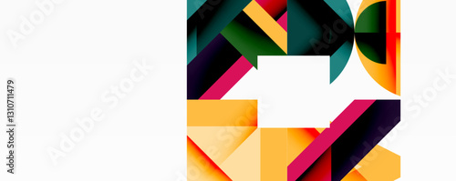 Abstract geometric artwork with interwoven angular and curved shapes, dynamic composition with smooth gradients and bold contrasts