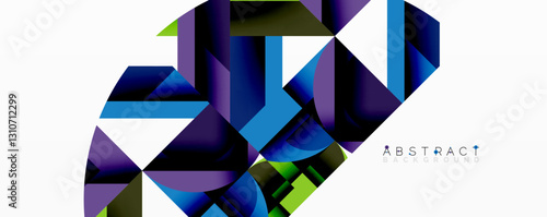 Abstract geometric artwork with interwoven angular and curved shapes, dynamic composition with smooth gradients and bold contrasts