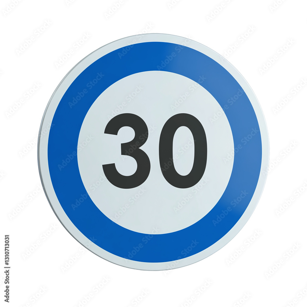 road sign, isolated on transparent background, traffic speed limit symbol with a blue circle, indicating safety and maximum speed restrictions for street transportation. road sign, isolated on transparent background, traffic speed limit symbol with a blue circle, indicating safety and maximum speed restrictions for street transportation.