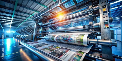 Modern Newspaper Printing Press - High-Resolution 3D Render of Traditional Media Production