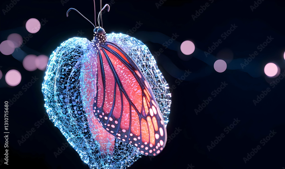 Naklejka premium Vibrant Butterfly with Ethereal Glow on a Dark Background