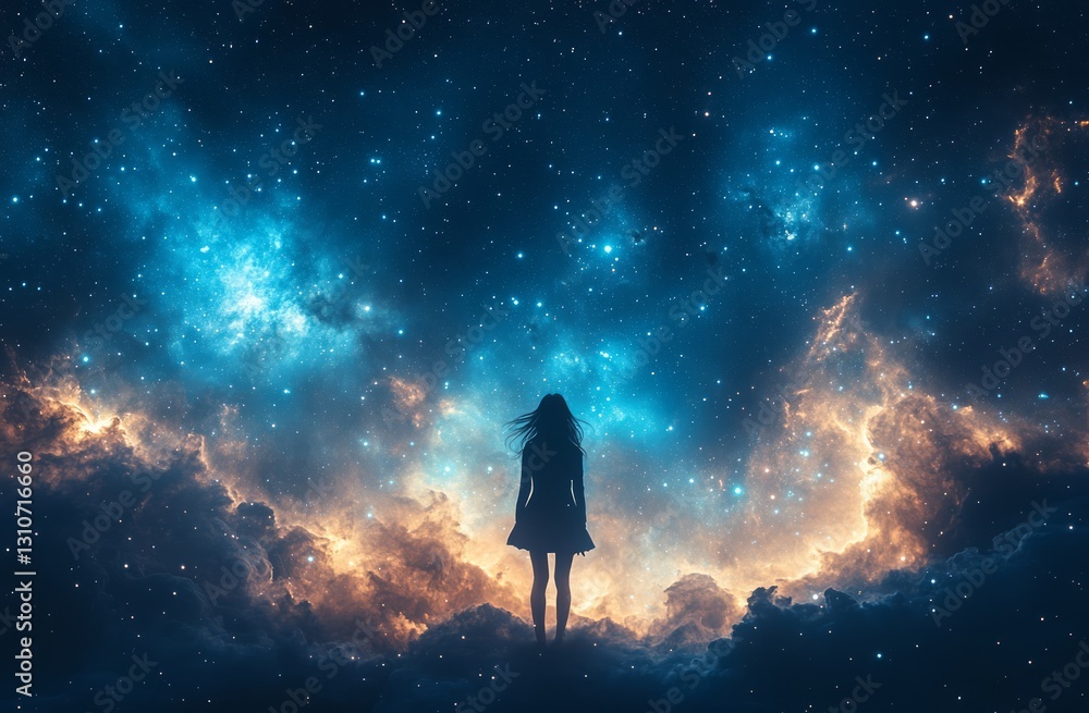 Fototapeta premium Lost in the Universe – A Girl Among the Stars