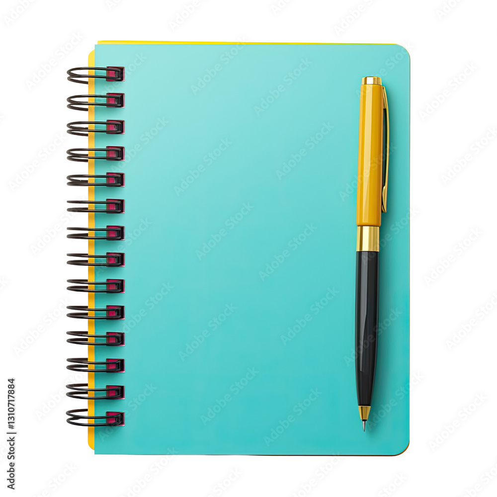 Bright Turquoise Notebook with Black Pen on White Background for Creative Writing and Organization Bright Turquoise Notebook with Black Pen on White Background for Creative Writing and Organization