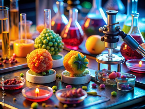 Fototapeta Naklejka Na Ścianę i Meble -  Molecular Gastronomy:  Microscopic Food Structures in a Lab Setting
