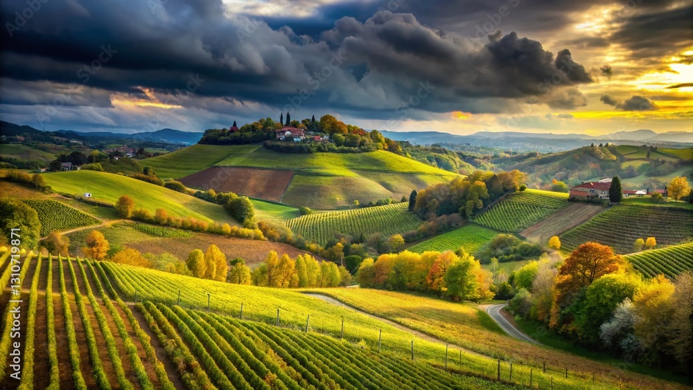 Fototapeta premium Monferrato Hills Cloudy Day: Rolling Landscape Photography