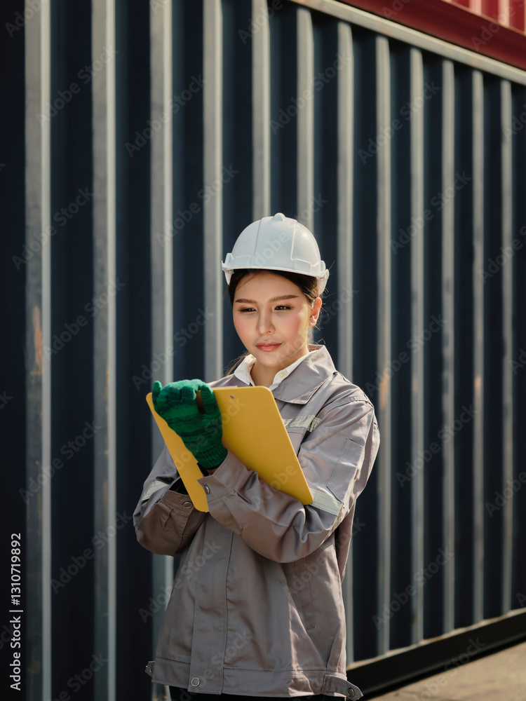 Portrait of a female worker holding clipboard