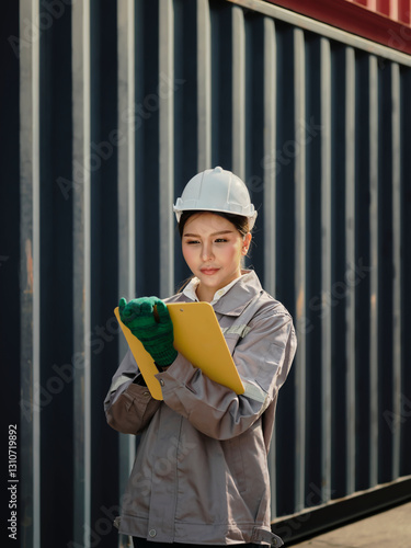 Obraz na płótnie Portrait of a female worker holding clipboard w salonie