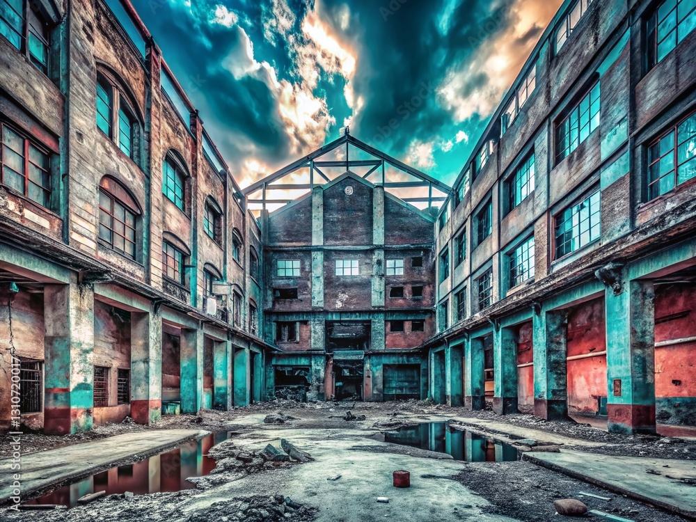 Naklejka premium Monochromatic Urban Exploration: Bold Geometric Lines in Abandoned Building