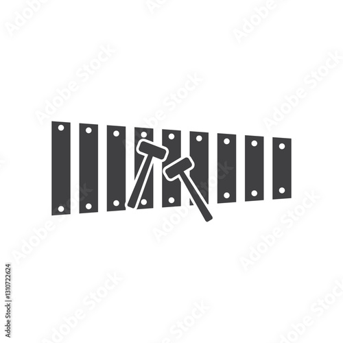Black and white  of a xylophone with mallets icon