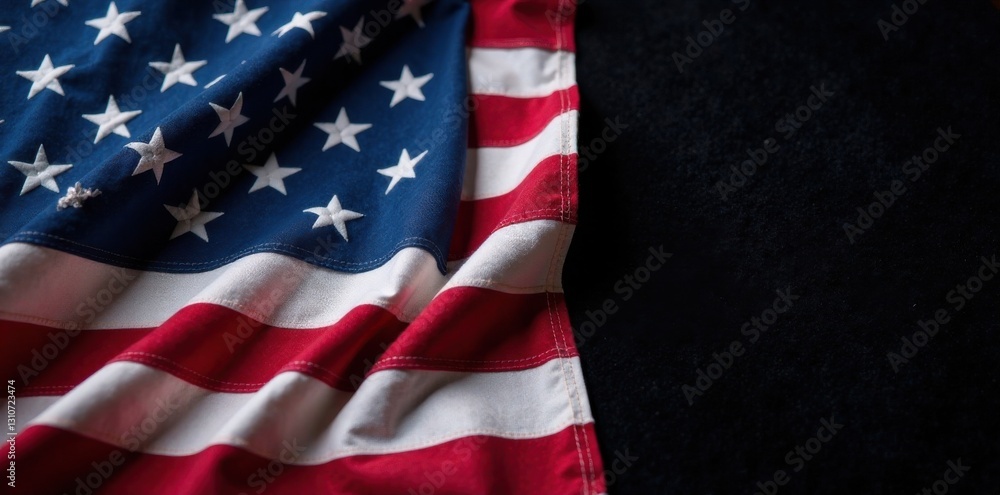 Obraz premium United States flag on black velvet cloth folded neatly, neat, fold, black velvet
