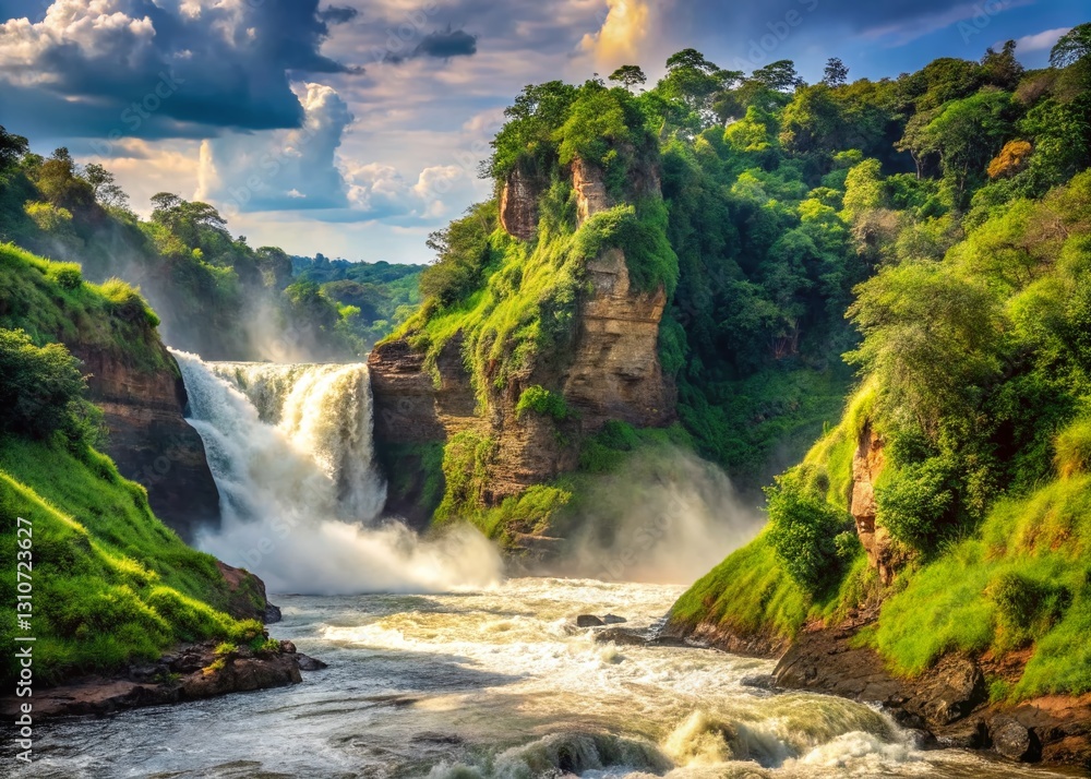 Murchison Falls National Park Waterfall: Powerful River Scene in Uganda, Africa Murchison Falls National Park Waterfall: Powerful River Scene in Uganda, Africa